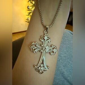 Large Rhinestone Cross Pendant Necklace